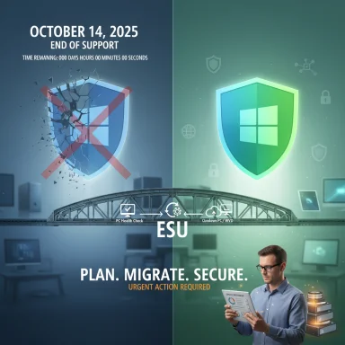 Windows end of support on Oct 14, 2025—plan to migrate and secure now.