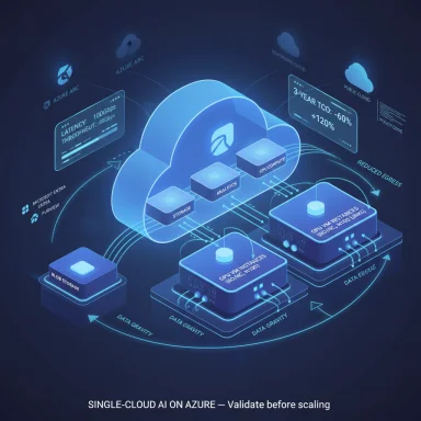 Futuristic Azure cloud AI architecture with storage, analytics, and GPU compute.