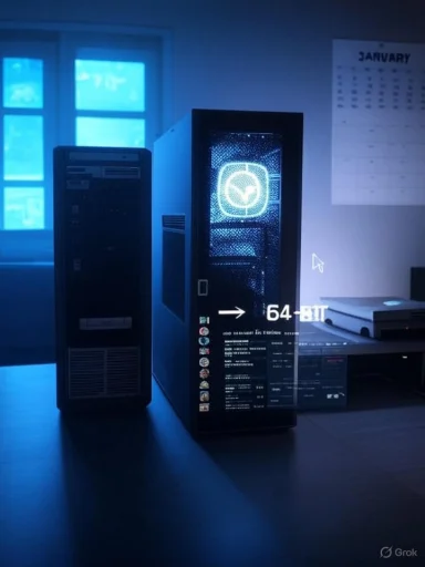Blue-lit server room with two computer towers, one glowing with a holographic display.