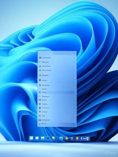 A Windows desktop with the Start menu open against a vivid blue abstract wallpaper.