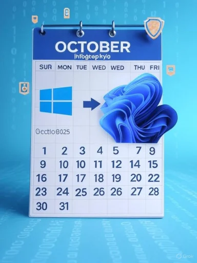 October calendar page with a Windows logo and blue origami against a techy blue background.