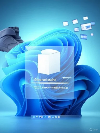 A vivid blue Windows 11–style wallpaper with a frosted glass panel displaying a white cube icon. A vivid blue Windows 11–style wallpaper with a frosted glass panel displaying a white cube icon.