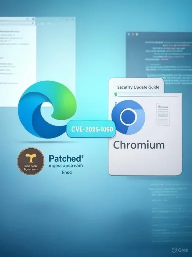 Chromium logo with a CVE badge and security update guide visuals. Chromium logo with a CVE badge and security update guide visuals.