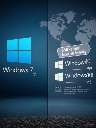 Split-screen comparison: Windows 7 on the left and Windows 10/11 on the right. Split-screen comparison: Windows 7 on the left and Windows 10/11 on the right.