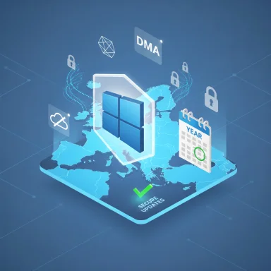 Global map shows a Windows shield for secure updates, with a calendar and locks.