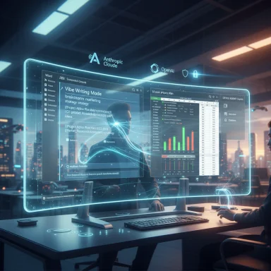 A person interacts with a glowing holographic data dashboard displaying charts in a futuristic office.