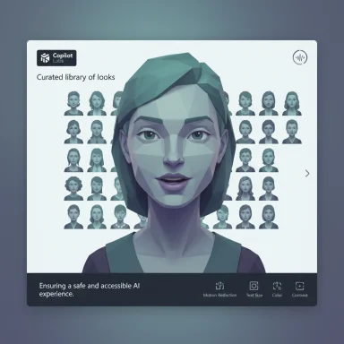 A polygonal female avatar dominates a UI card labeled “Curated library of looks.”