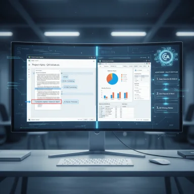 A curved monitor displays multiple dashboards with charts in a high-tech control room.