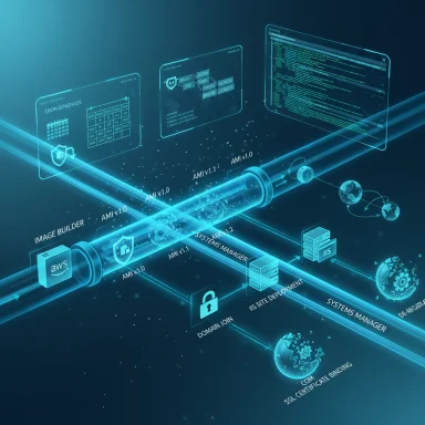 Futuristic holographic diagram of cloud deployment and security pipelines.