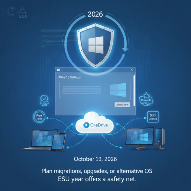 Futuristic Windows security shield above a OneDrive cloud, promoting 2026 OS migrations and upgrades. Futuristic Windows security shield above a OneDrive cloud, promoting 2026 OS migrations and upgrades.