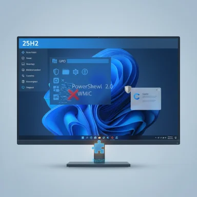 Monitor displaying a Windows-like desktop with blue wallpaper and a glowing Restart icon.