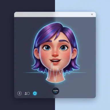 Cartoon portrait of a girl with purple hair and a neon heartbeat waveform in a floating app window.