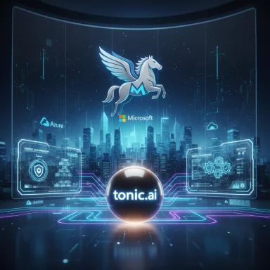 Futuristic AI hub with a glowing tonic.ai sphere, Pegasus emblem, and Microsoft/Azure visuals. Futuristic AI hub with a glowing tonic.ai sphere, Pegasus emblem, and Microsoft/Azure visuals.