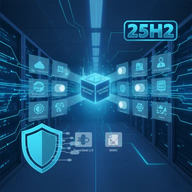 Futuristic data center with neon blue holographic dashboards around a glowing central cube labeled 25HZ.