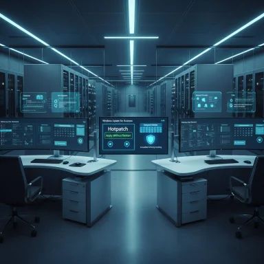 Futuristic data center with rows of server racks and holographic blue interface panels.