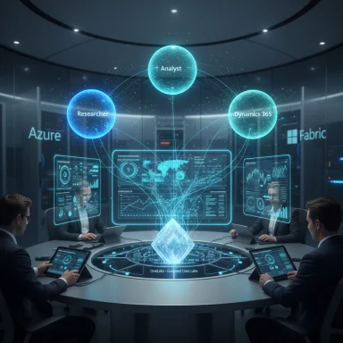 A futuristic data lab with analysts around a round table, holographic dashboards and glowing data spheres.