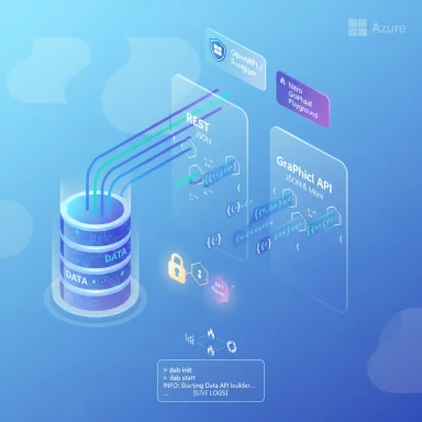 Azure data API visualization showing REST/JSON and GraphiQL API data flows.