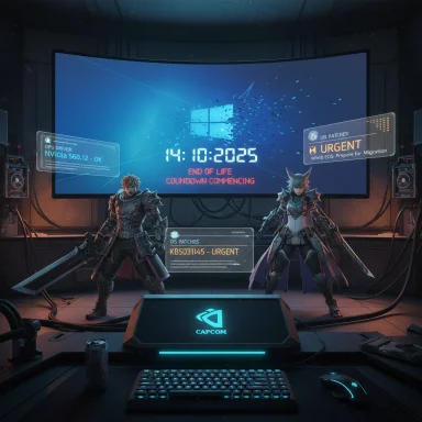 Two armored warriors guard a high-tech setup as a countdown to end of life runs on the screen.