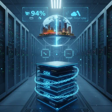 A futuristic data center with glowing CUDA servers encircling a holographic globe. A futuristic data center with glowing CUDA servers encircling a holographic globe.