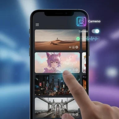 A finger taps a smartphone gallery to pick a wallpaper from a grid of images.