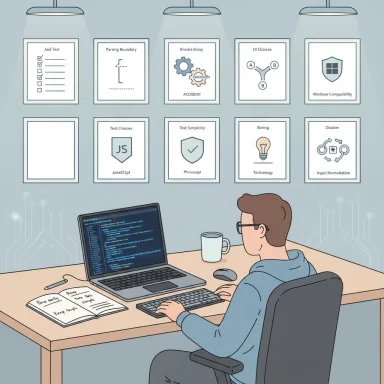 A coder sits at a desk coding on a laptop, with posters of software design principles on the wall.