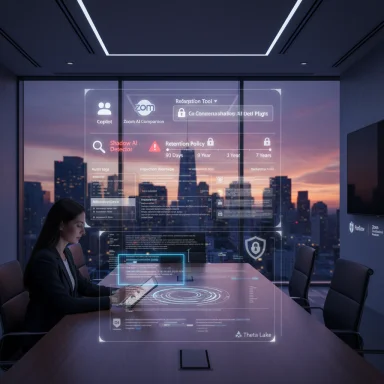 A woman uses a holographic dashboard in a futuristic glass-walled conference room.