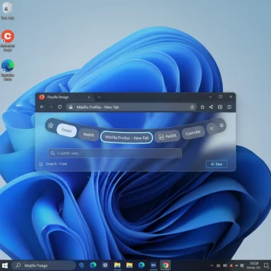 Windows desktop with a Firefox new-tab window over a blue abstract wallpaper.