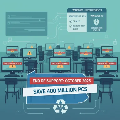 Infographic about Windows end-of-support by Oct 2025 and saving 400 million PCs.