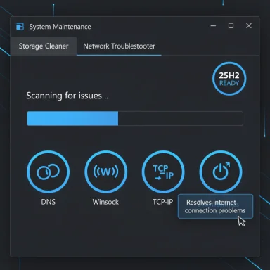 System Maintenance window scanning for issues with DNS, Winsock, TCP-IP tools.