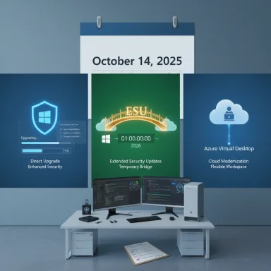 Office workspace featuring a two-monitor desk and three large posters about security and Azure Virtual Desktop.