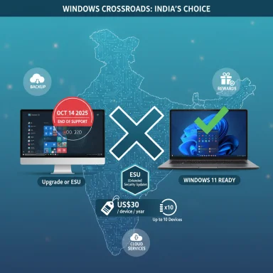 India's Windows crossroads: upgrade/ESU before Oct 14, 2025 or go Windows 11 ready.