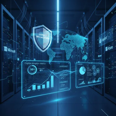 A futuristic data center with holographic dashboards and a glowing world map.