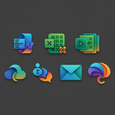 Two rows of colorful, glossy 3D app icons on a dark gradient background.