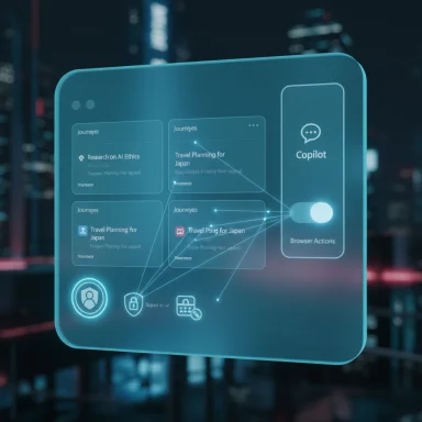 A glowing holographic dashboard with interconnected cards and a Copilot panel. A glowing holographic dashboard with interconnected cards and a Copilot panel.