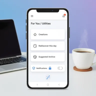 Smartphone screen shows a For You / Utilities menu with options like Creations and Notifications.