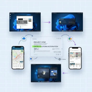 PROJECT SYNC demonstrates cross‑platform integration syncing data across desktop, mobile, and cloud.