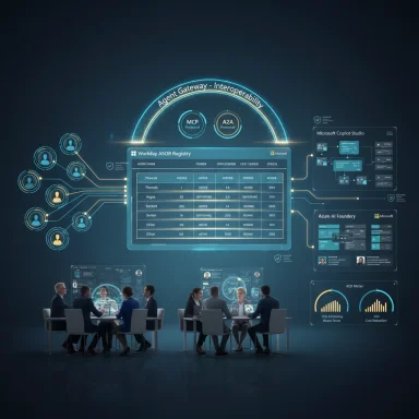 Team meeting around holographic dashboards and interconnected data visualizations.