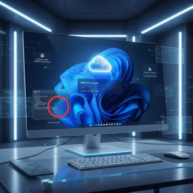 Futuristic computer setup with a glowing curved monitor and floating holographic data panels.
