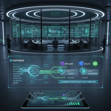 Futuristic command center with a circular glass chamber and glowing holographic dashboards.