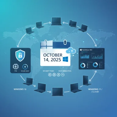 Circular IT workflow showing Windows devices migrating and staying secure around Oct 14, 2025. Circular IT workflow showing Windows devices migrating and staying secure around Oct 14, 2025.