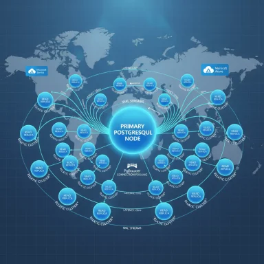 Central PostgreSQL primary with WAL streaming to global read replicas.
