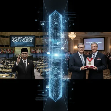 Indonesian official condemns Gaza violence as two men receive a National Innovation Award. Indonesian official condemns Gaza violence as two men receive a National Innovation Award.