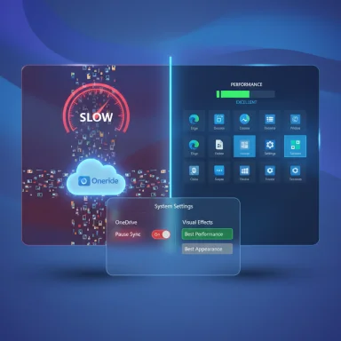 Futuristic UI with a split screen: a 'SLOW' gauge by a cloud sync and a system settings panel.