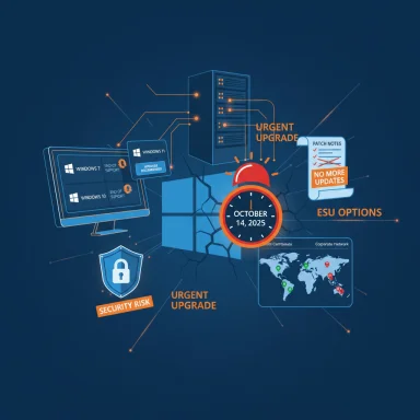 Infographic highlighting an urgent OS upgrade with patch notes, security risks, and a global map.