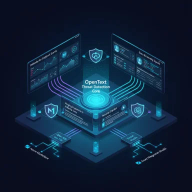 Futuristic holographic dashboard for OpenText Threat Detection Core.