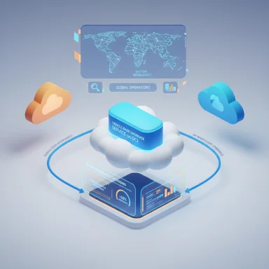Futuristic cloud platform showing Oracle database service on OCI with a global map and cloud icons.