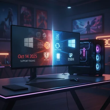 Futuristic gaming setup with an ultrawide monitor, RGB PC, and neon lighting.