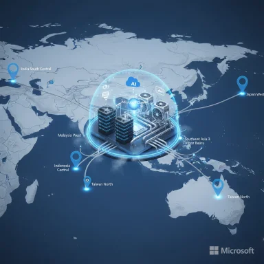 Microsoft AI data center network spanning a global map.