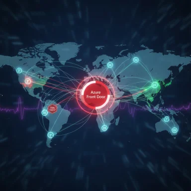 World map centered on Azure Front Door with global network connections.