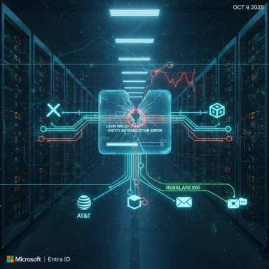 Futuristic data center screen shows a login failed due to entity authentication error.